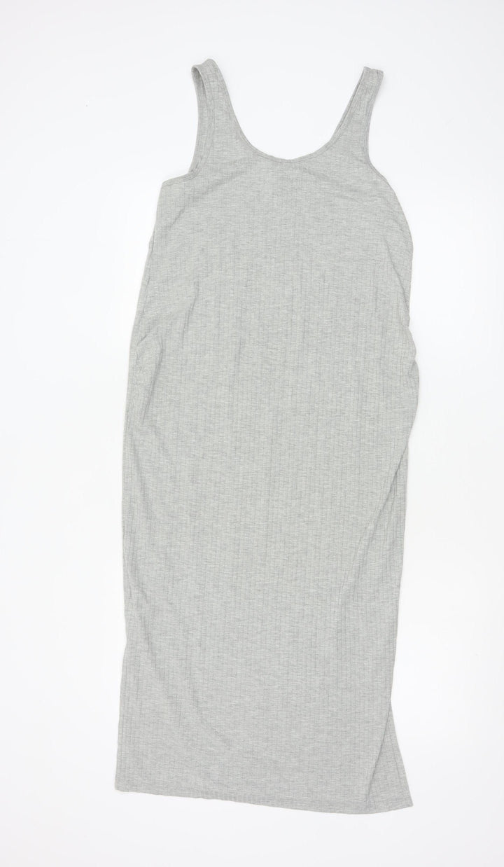 H&M Mama Grey Maternity Midi Tank Dress Size 12 Sleeveless Stretch
