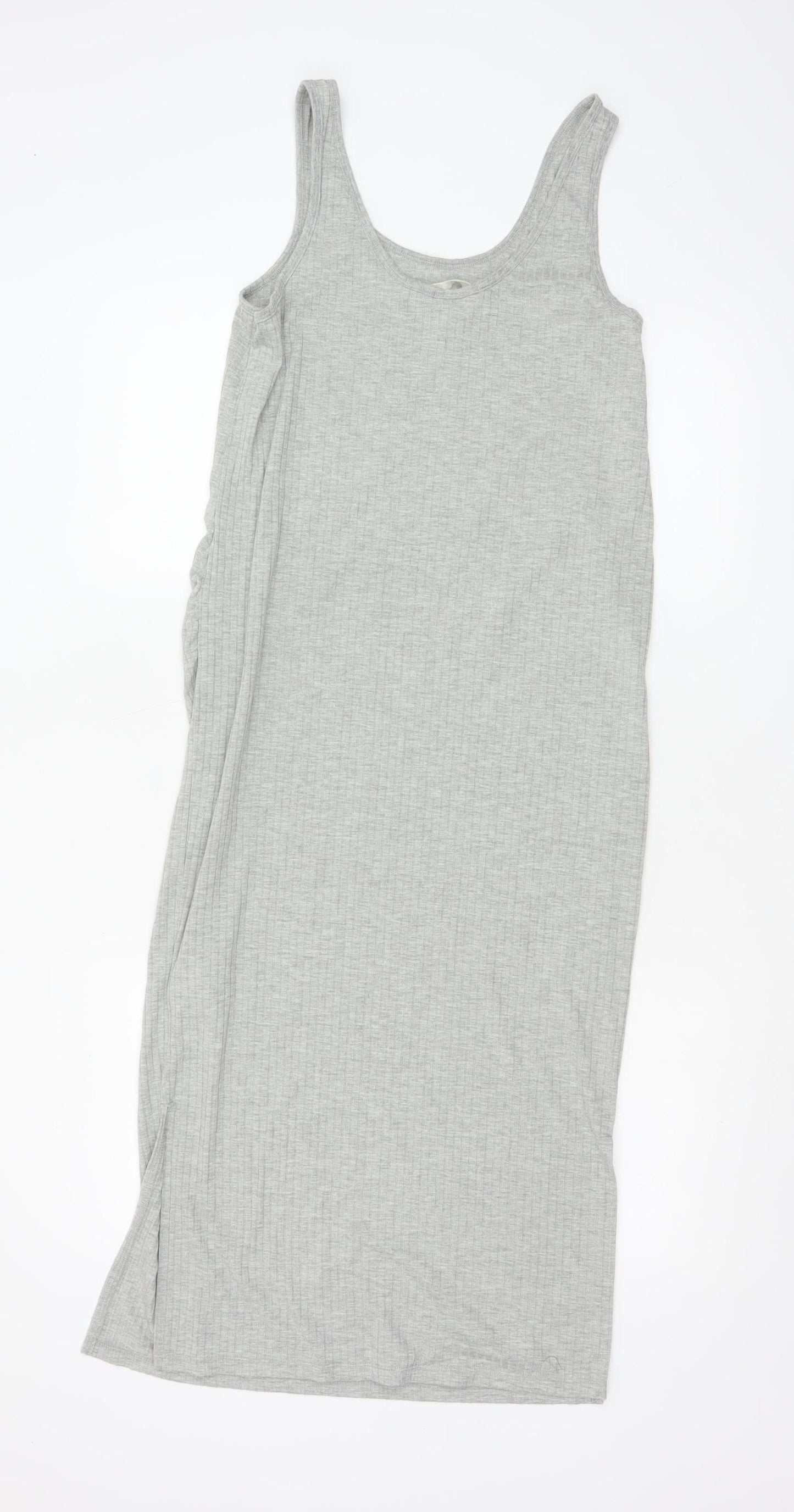 H&M Mama Grey Maternity Midi Tank Dress Size 12 Sleeveless Stretch