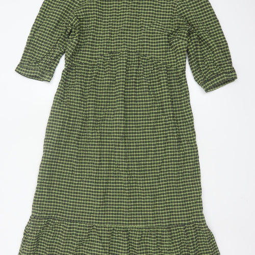 Nobody's Child Women's Green Check Midi A-Line Dress Size 14