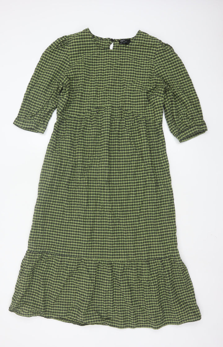 Nobody's Child Women's Green Check Midi A-Line Dress Size 14