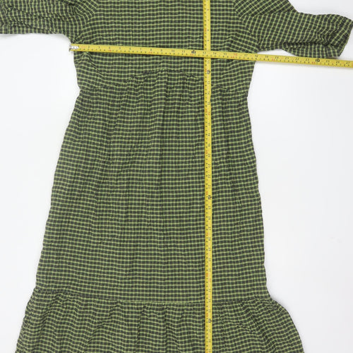 Nobody's Child Women's Green Check Midi A-Line Dress Size 14