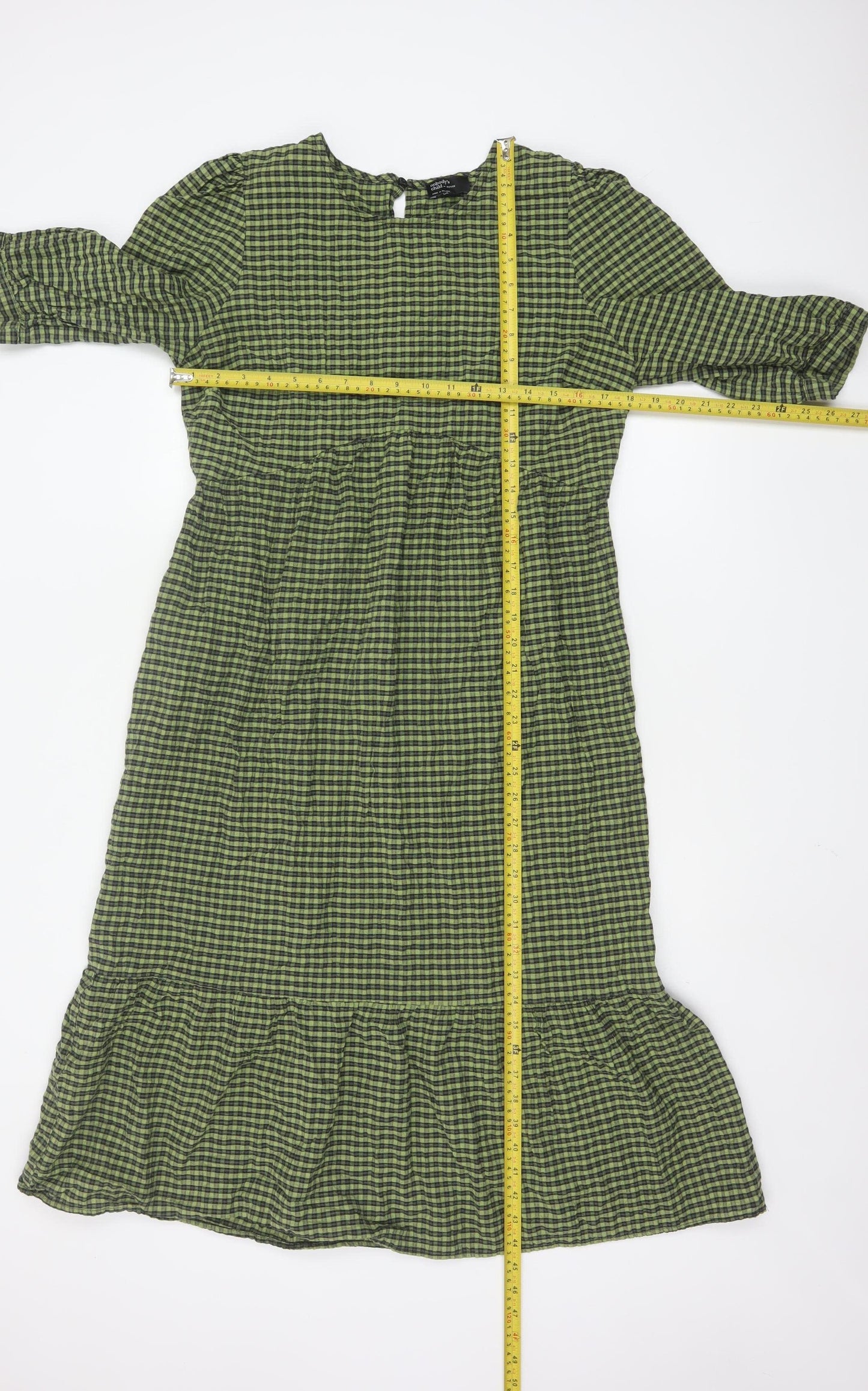Nobody's Child Women's Green Check Midi A-Line Dress Size 14