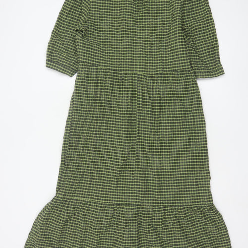Nobody's Child Women's Green Check Midi A-Line Dress Size 14
