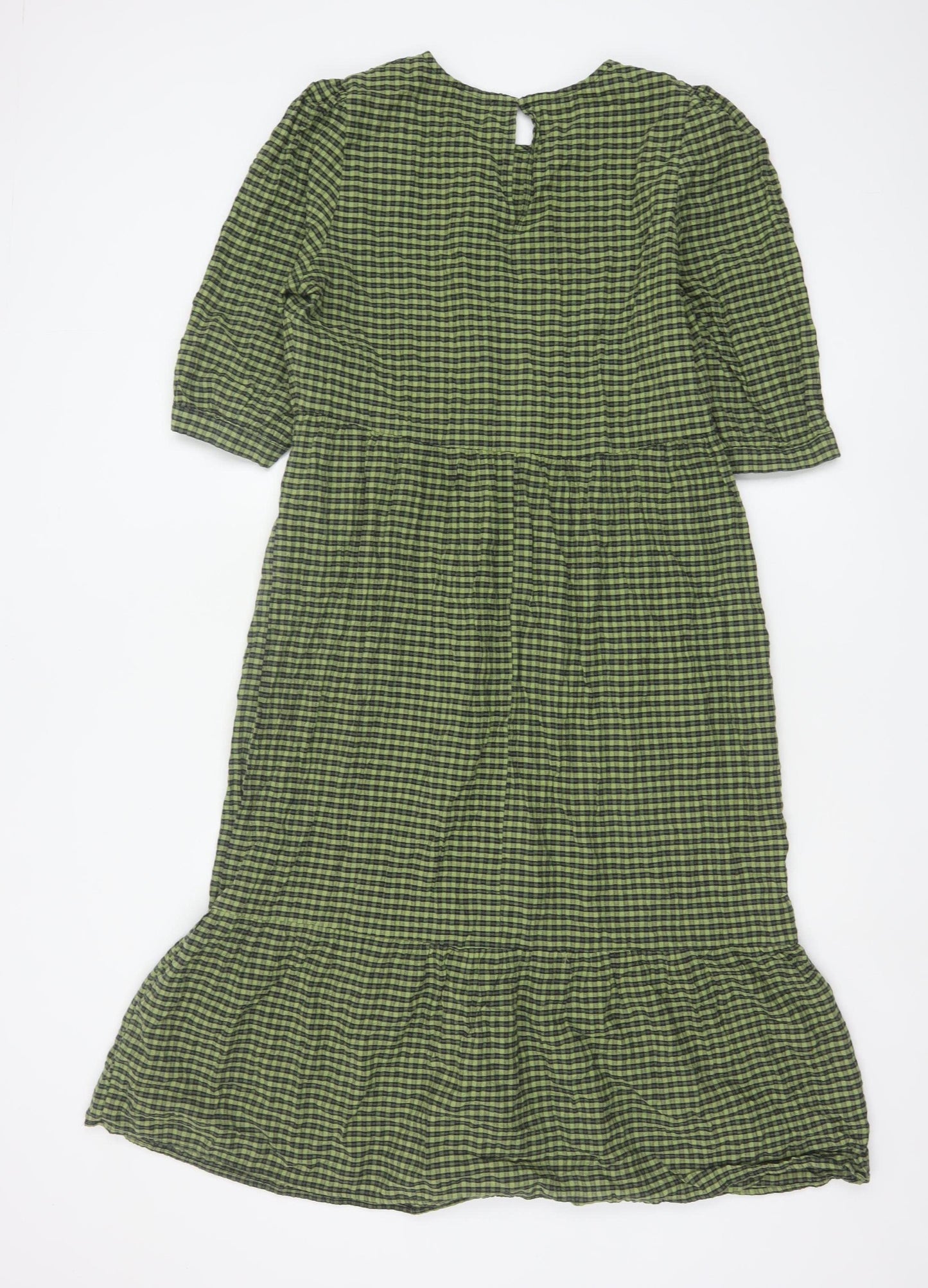 Nobody's Child Women's Green Check Midi A-Line Dress Size 14