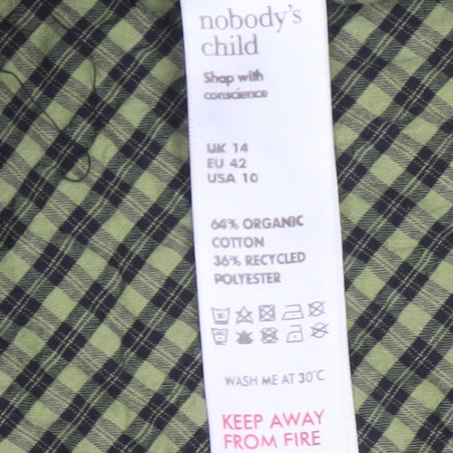 Nobody's Child Women's Green Check Midi A-Line Dress Size 14
