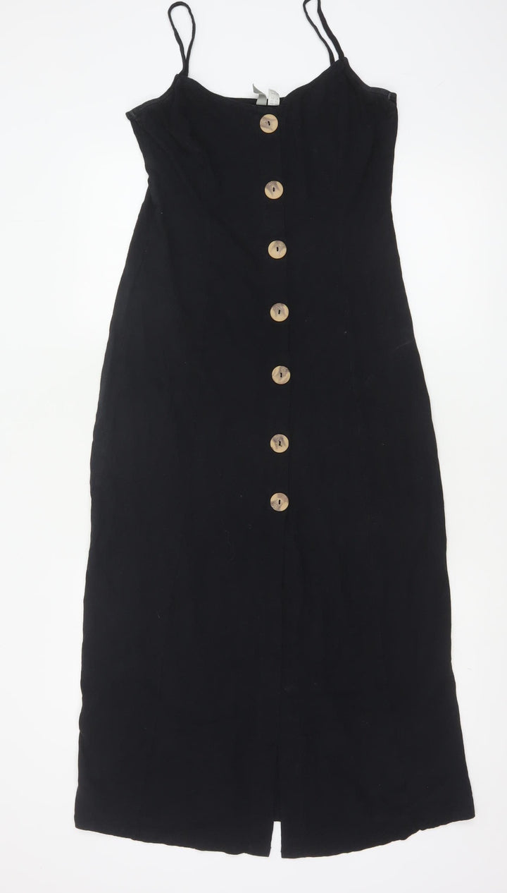 ASOS Womens Black Size 12 Sleeveless Button Midi Slip Dress
