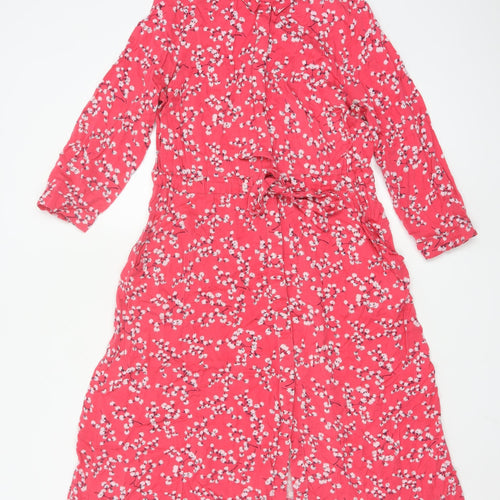 Joules Women Red Floral Viscose Shirt Dress Size 10