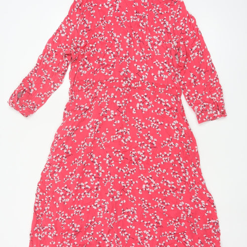 Joules Women Red Floral Viscose Shirt Dress Size 10