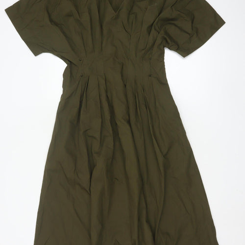 Marks and Spencer Women Green Size 10 A-Line Midi Cotton Dress