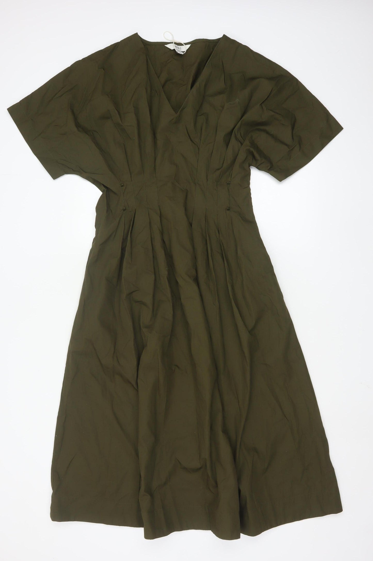 Marks and Spencer Women Green Size 10 A-Line Midi Cotton Dress