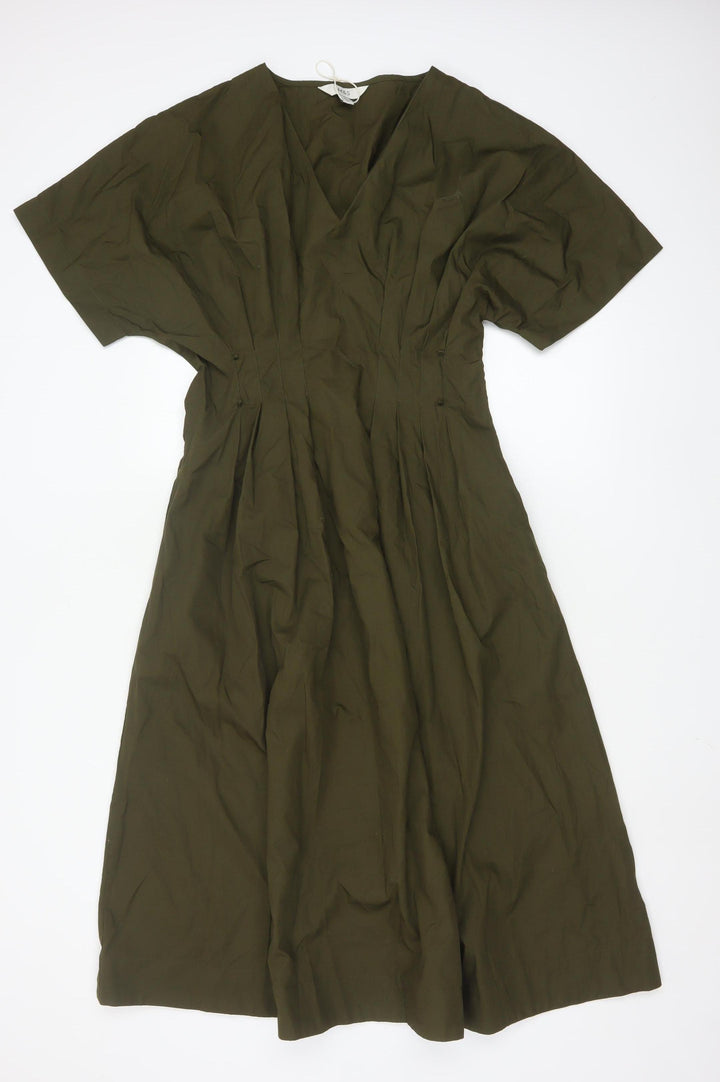 Marks and Spencer Women Green Size 10 A-Line Midi Cotton Dress