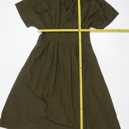 Marks and Spencer Women Green Size 10 A-Line Midi Cotton Dress