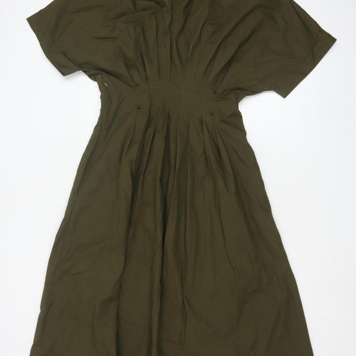 Marks and Spencer Women Green Size 10 A-Line Midi Cotton Dress