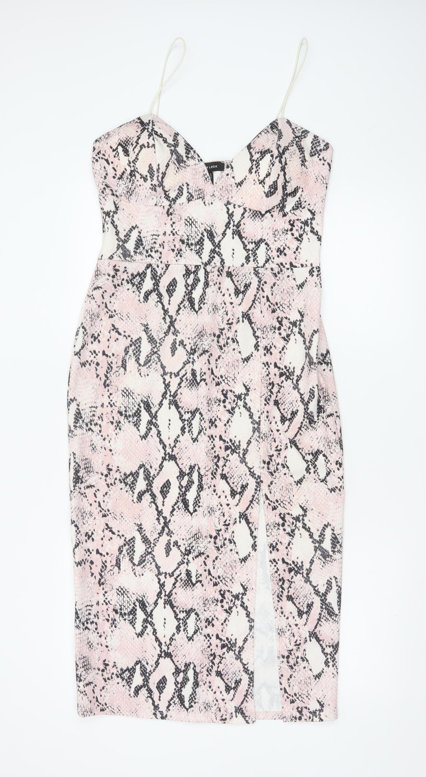 New Look Womens Pink Snake Print Bodycon Dress Size 14