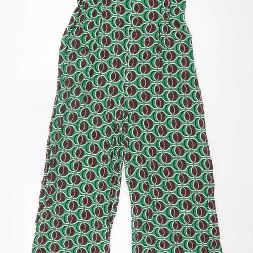 MNG Women's Green Geometric Wide-Leg Jumpsuit Size M V-Neck Zip Back