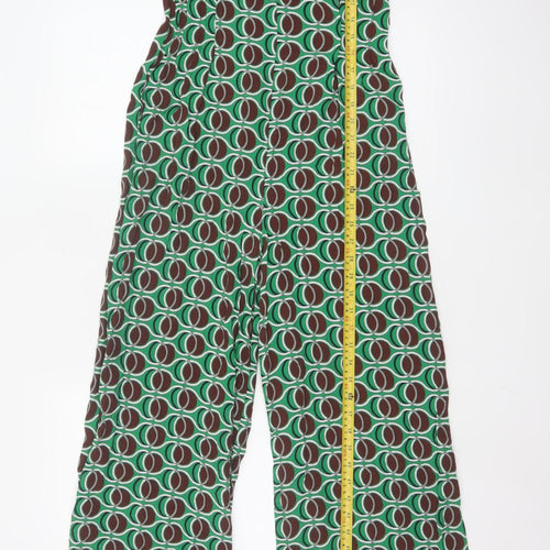 MNG Women's Green Geometric Wide-Leg Jumpsuit Size M V-Neck Zip Back