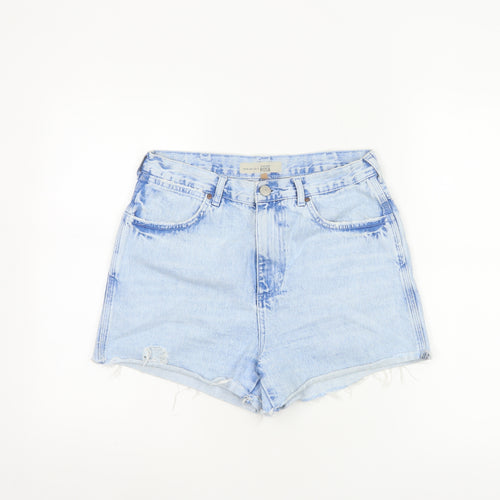 Topshop Women Blue Size 10 High Waist Cut-Off Denim Shorts