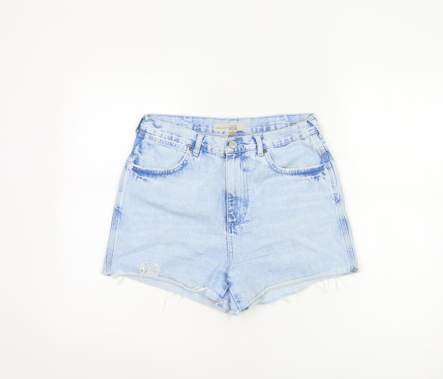 Topshop Women Blue Size 10 High Waist Cut-Off Denim Shorts
