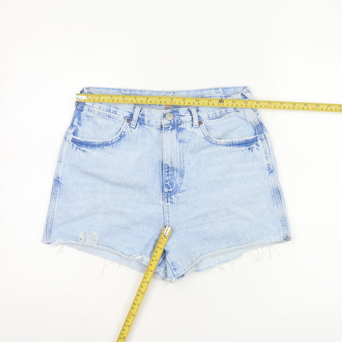 Topshop Women Blue Size 10 High Waist Cut-Off Denim Shorts
