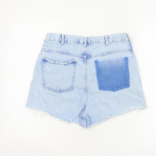 Topshop Women Blue Size 10 High Waist Cut-Off Denim Shorts