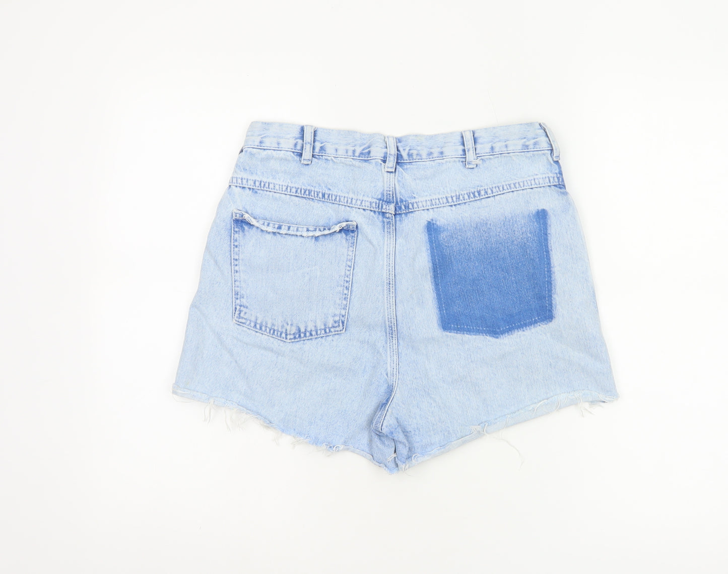 Topshop Women Blue Size 10 High Waist Cut-Off Denim Shorts
