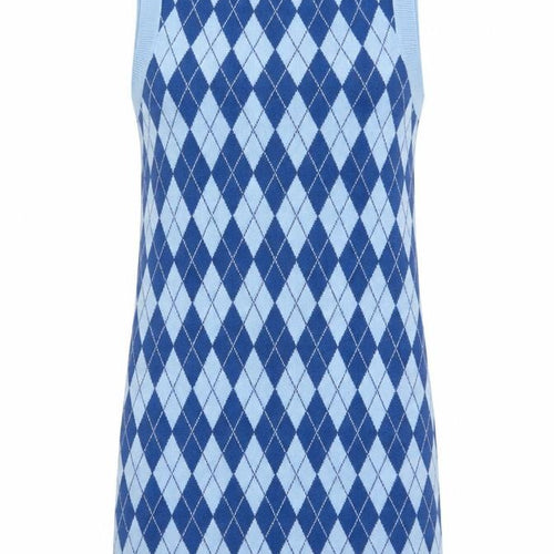 Zara Women’s Blue Argyle Knit Sleeveless Mini Shift Dress Size 12