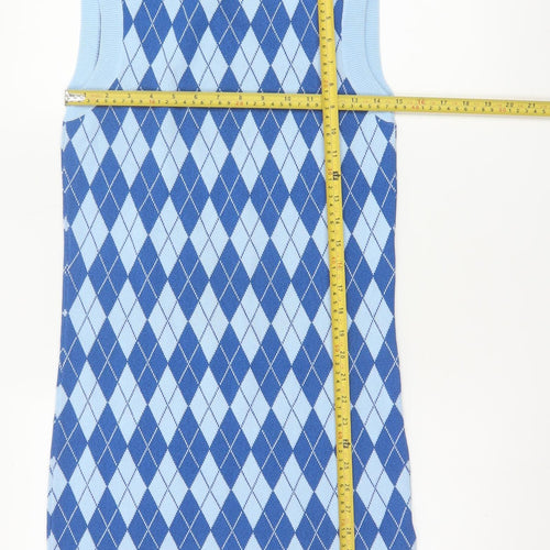 Zara Women’s Blue Argyle Knit Sleeveless Mini Shift Dress Size 12