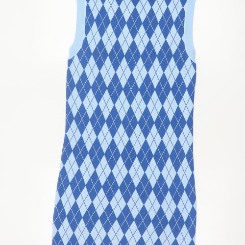 Zara Women’s Blue Argyle Knit Sleeveless Mini Shift Dress Size 12