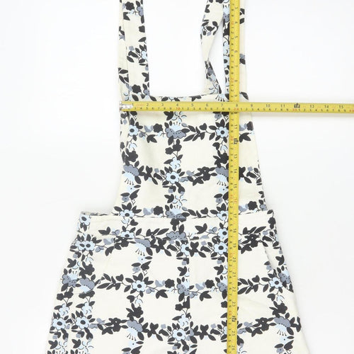 Topshop Womens Beige Floral Dungaree Playsuit UK 10 Cotton Blend