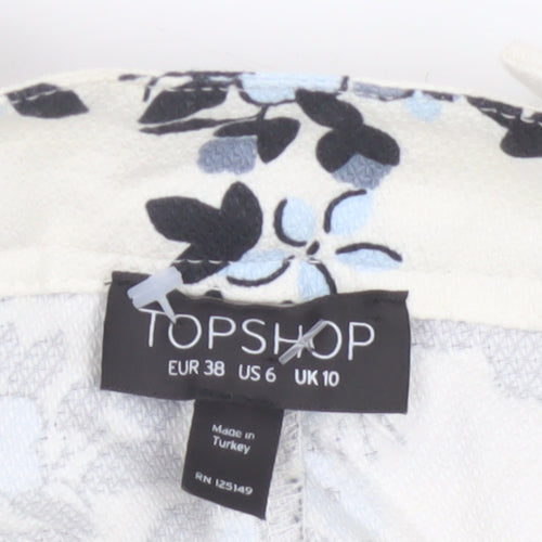 Topshop Womens Beige Floral Dungaree Playsuit UK 10 Cotton Blend