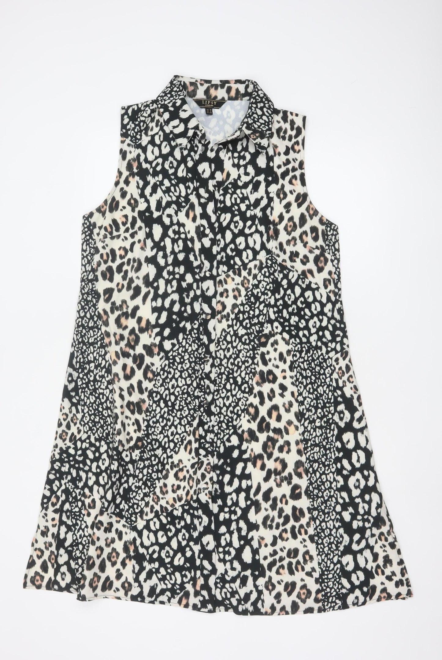 Lipsy Women’s Multicoloured Leopard Print Sleeveless Shift Dress Size 12