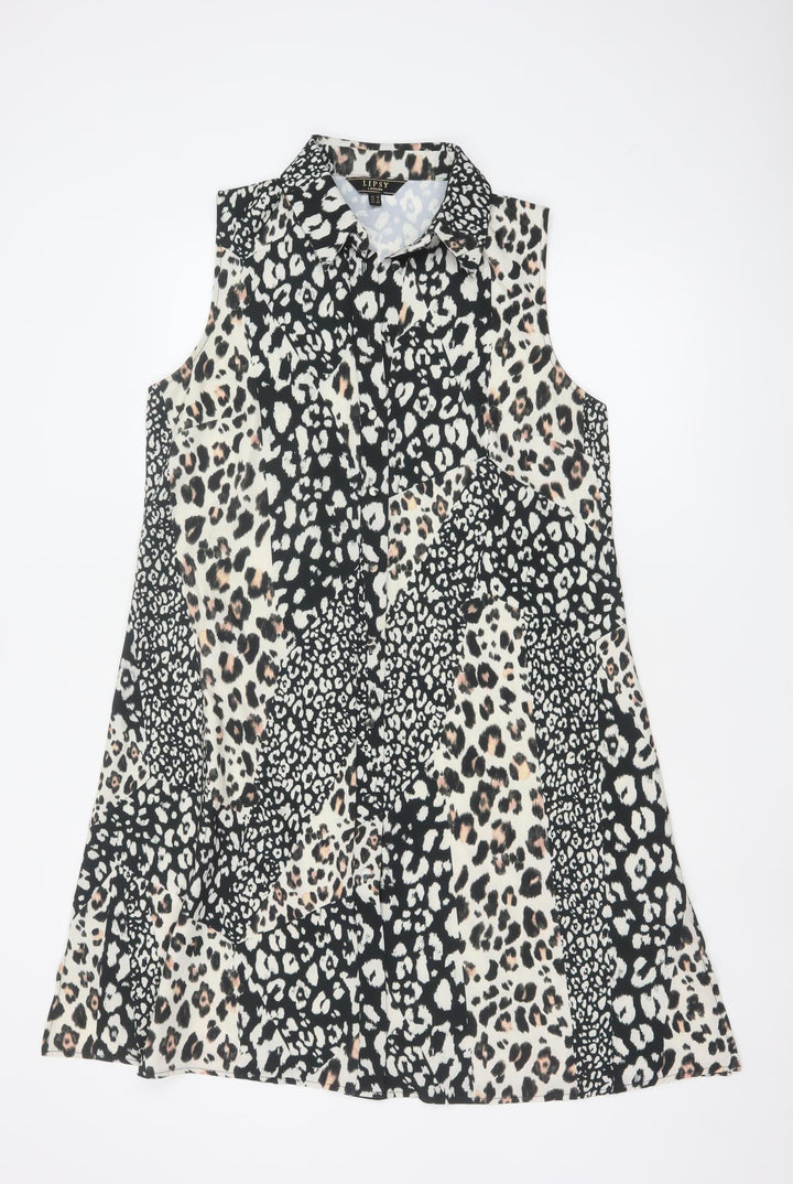 Lipsy Women’s Multicoloured Leopard Print Sleeveless Shift Dress Size 12