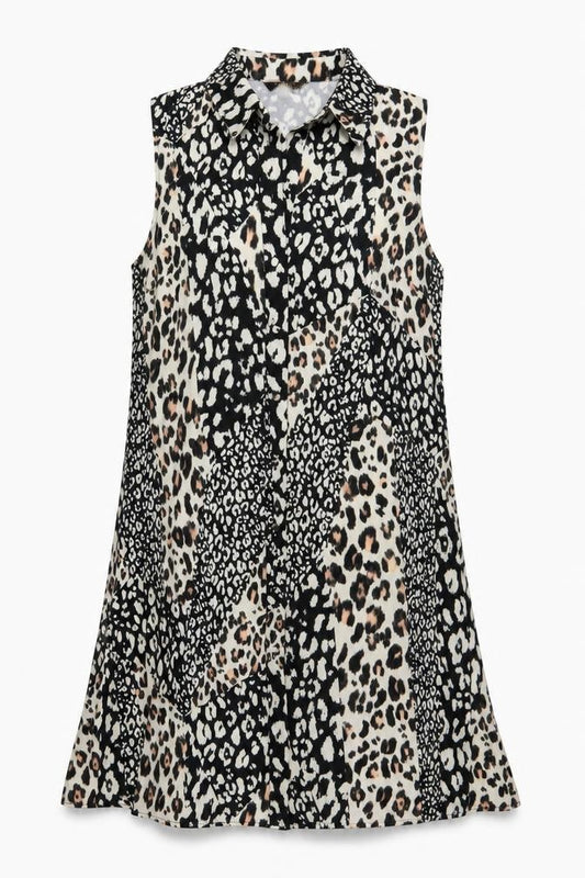 Front view of Lipsy Women’s Multicoloured Leopard Print Sleeveless Shift Dress, size UK 12