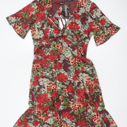 Boohoo Women’s Multicoloured Floral Wrap Dress Size 12