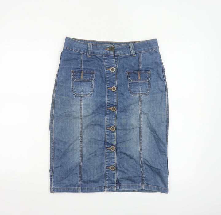 BHS Women’s Blue Denim Button Front Pencil Skirt Size 10