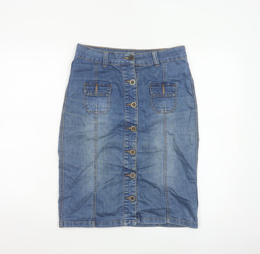 BHS Women’s Blue Denim Button Front Pencil Skirt Size 10