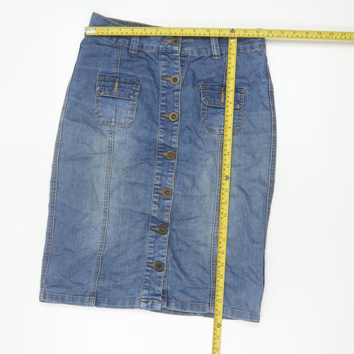 BHS Women’s Blue Denim Button Front Pencil Skirt Size 10