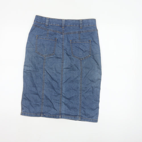 BHS Women’s Blue Denim Button Front Pencil Skirt Size 10