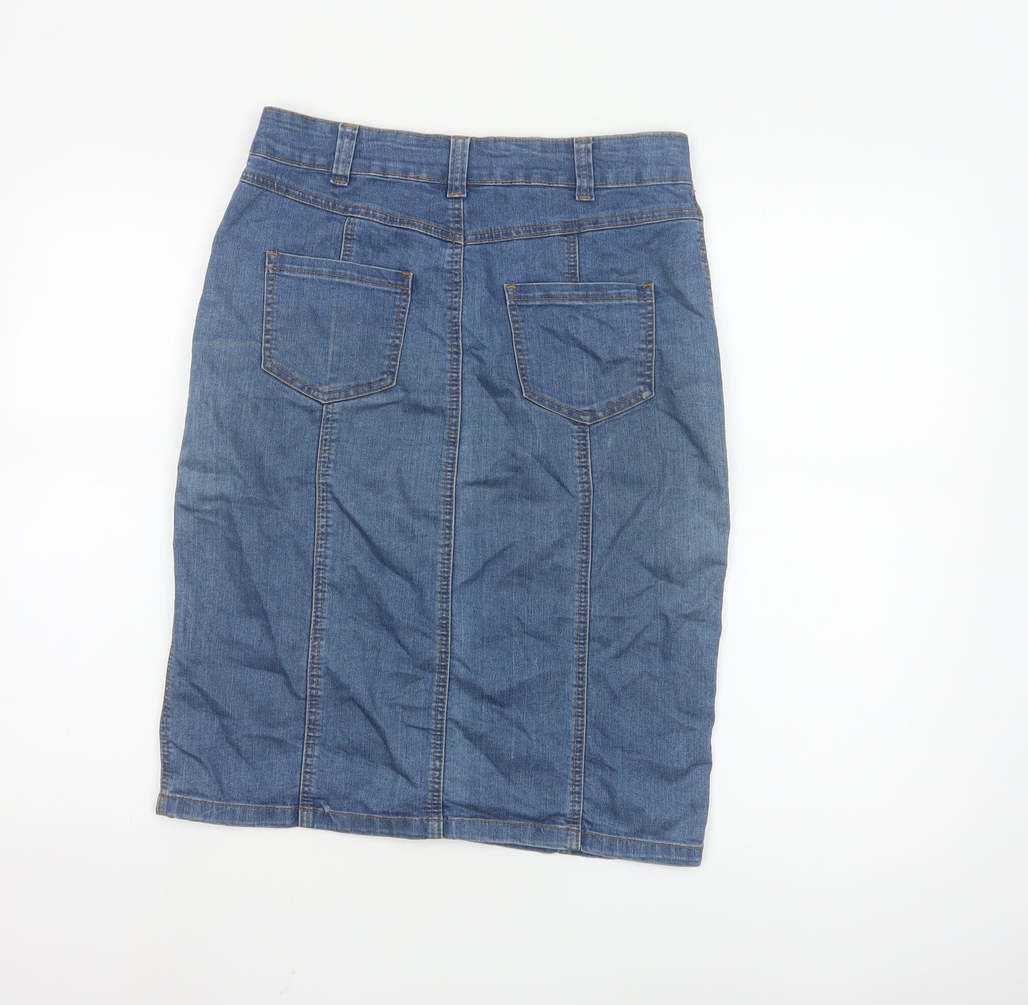 BHS Women’s Blue Denim Button Front Pencil Skirt Size 10