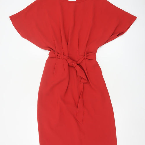 Warehouse Women’s Red Belted Sheath Dress Size 10 Elegant Formal