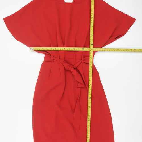 Warehouse Women’s Red Belted Sheath Dress Size 10 Elegant Formal