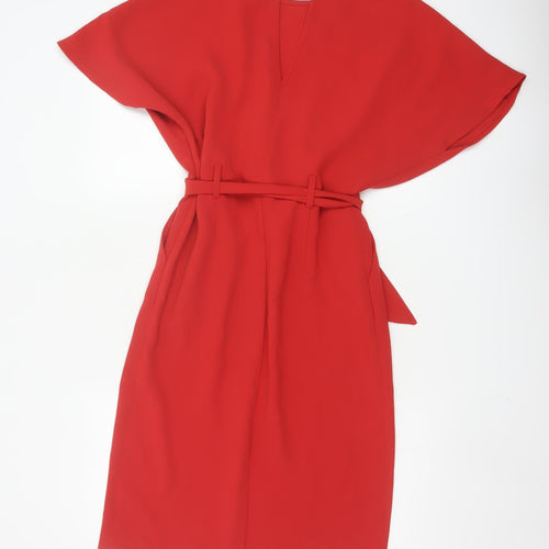 Warehouse Women’s Red Belted Sheath Dress Size 10 Elegant Formal