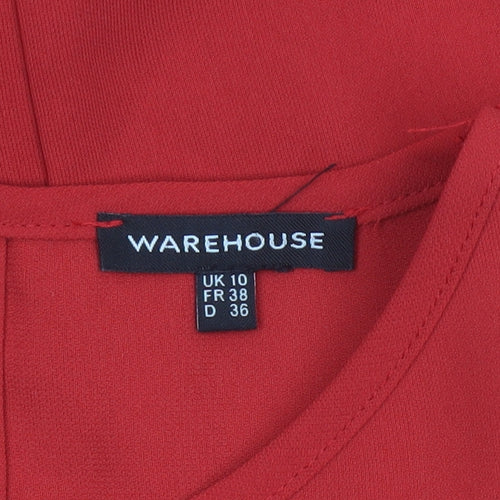 Warehouse Women’s Red Belted Sheath Dress Size 10 Elegant Formal