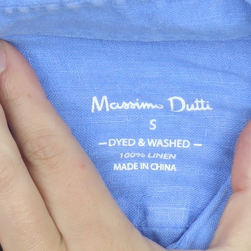 Massimo Dutti Men's Blue Linen Long Sleeve Button-Up Shirt Size S
