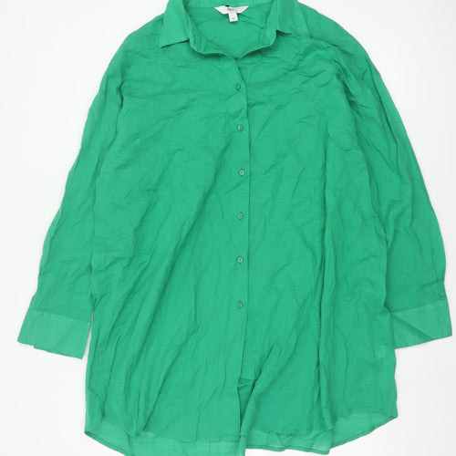 Marks and Spencer Women’s Green Cotton Long Sleeve Button-Up Shirt L