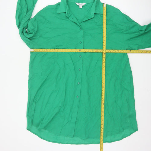 Marks and Spencer Women’s Green Cotton Long Sleeve Button-Up Shirt L
