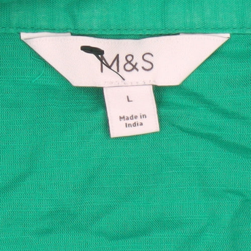 Marks and Spencer Women’s Green Cotton Long Sleeve Button-Up Shirt L