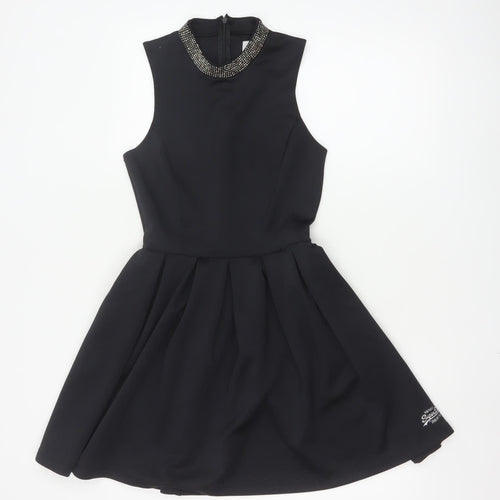 Superdry Women's Black Beaded Fit & Flare Sleeveless Dress XS