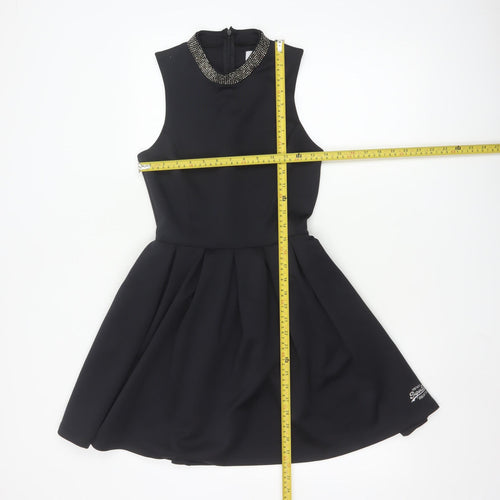Superdry Women's Black Beaded Fit & Flare Sleeveless Dress XS