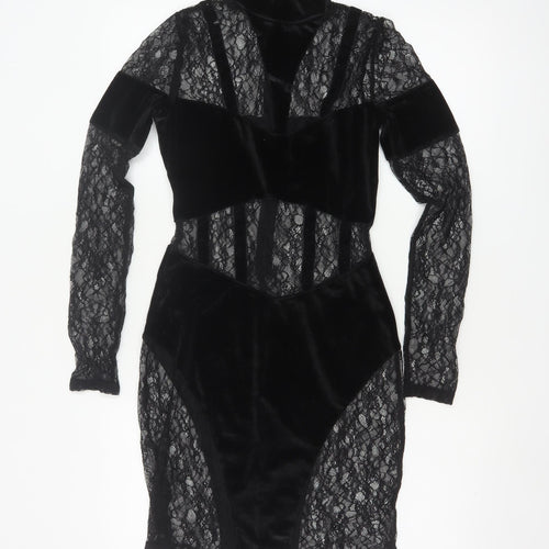 Simmi London Women's Black Lace Velvet Bodycon Dress Size 6